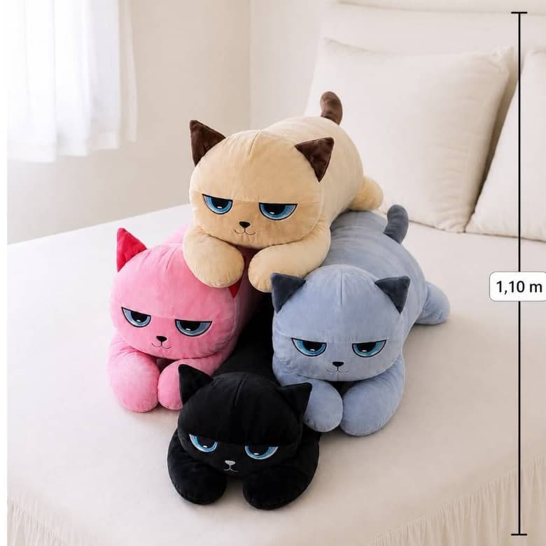 Travesseiro de Corpo Gato 1,10m Pelúcia Grande Travesseiro Gestante Decoração Para Quarto Infantil
