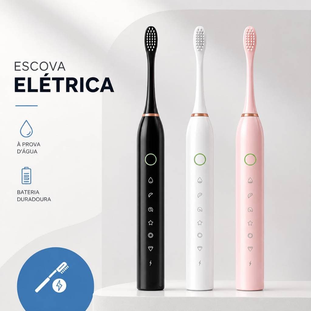 Escova Elétrica Sônica Recarregável IP X 7 Limpeza Profunda À Prova D’Água Vibraçoes Alta Frequencia