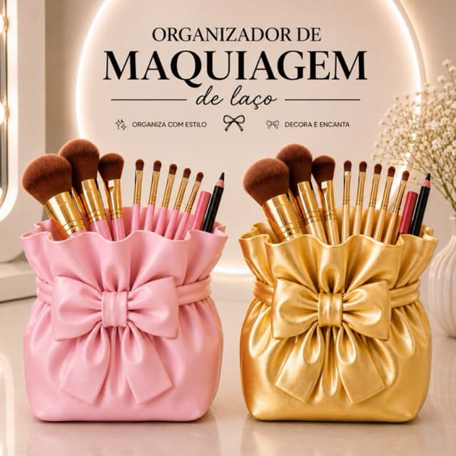 Porta Pincéis Maquiagem Laço Organizador Penteadeira Decorativo Elegante Feminino Luxo