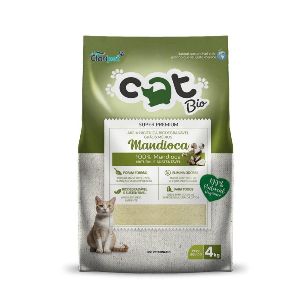 Areia Higiênica Biodegradável para Gatos - Torrão, Sem Odor, 100% Mandioca, 4kg