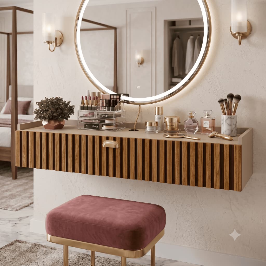 Penteadeira Suspensa Meke Luxo Para Quarto Maquiagem Com Porta Moderna Estilo Camarim Decor