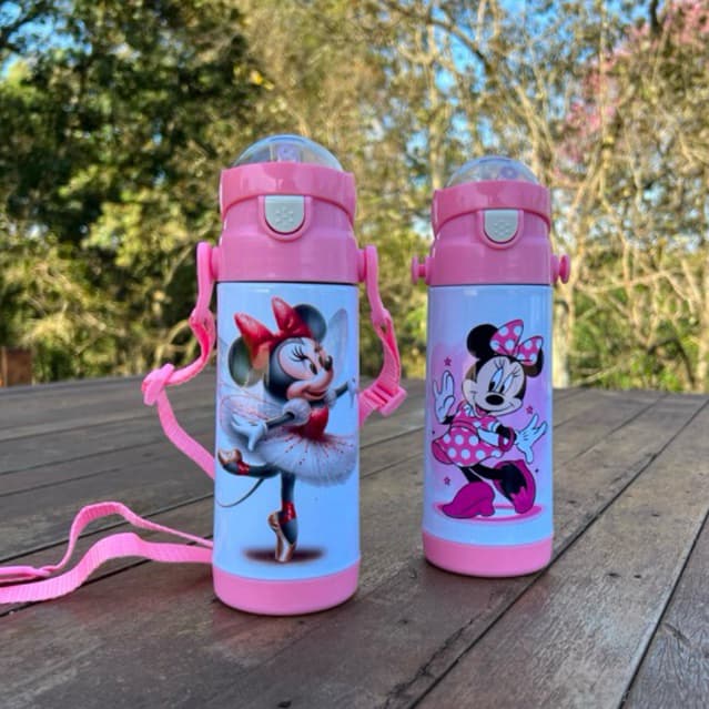GarrafInha Térmica Personalizada Minnie Com Nome Alça e Canudo 350ML Garrafinha termica infantil minnie com nome