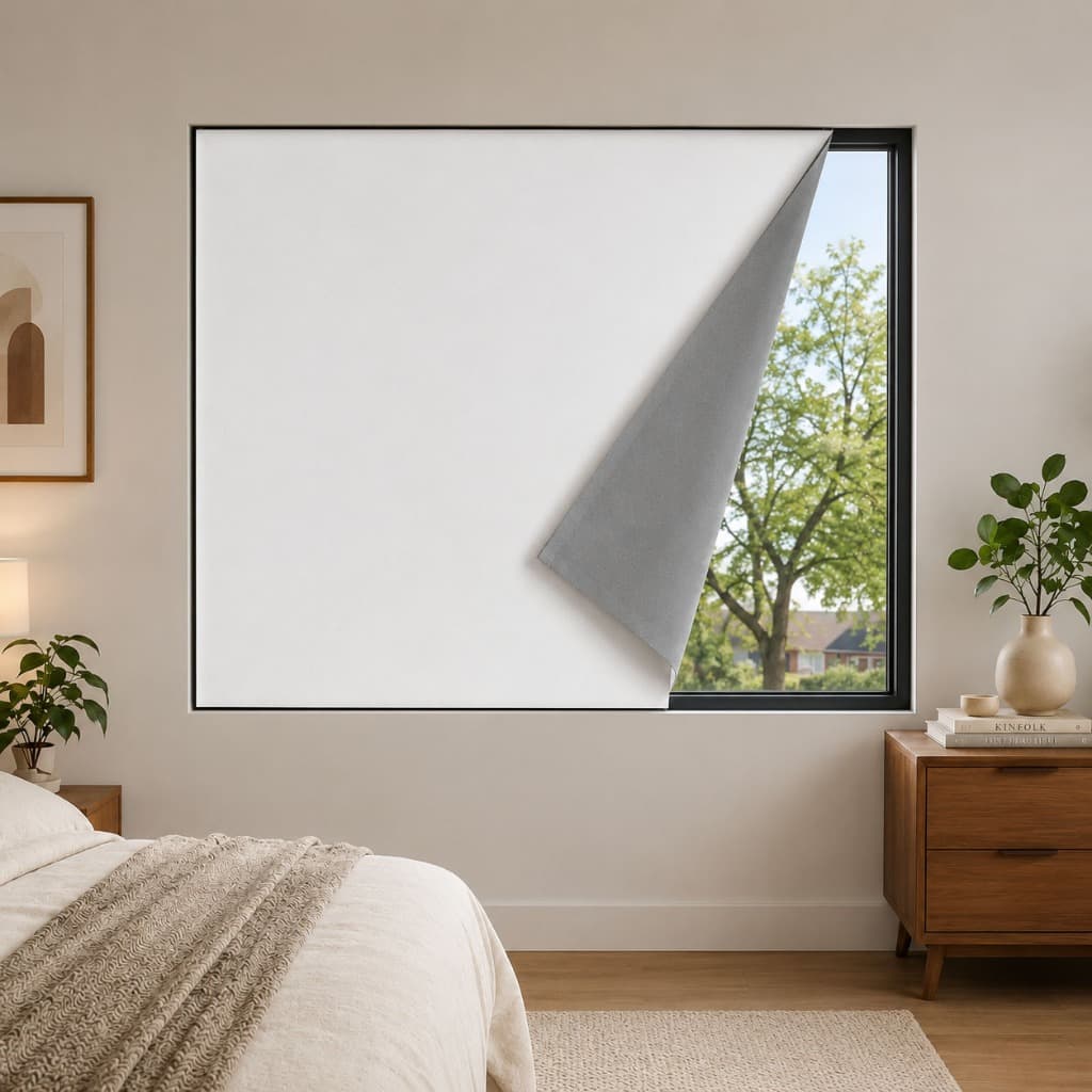 Cortina Painel Duo Branco e Cinza Blackout 100% Velcro Sala Quarto Cozinha 1,20x1,40m