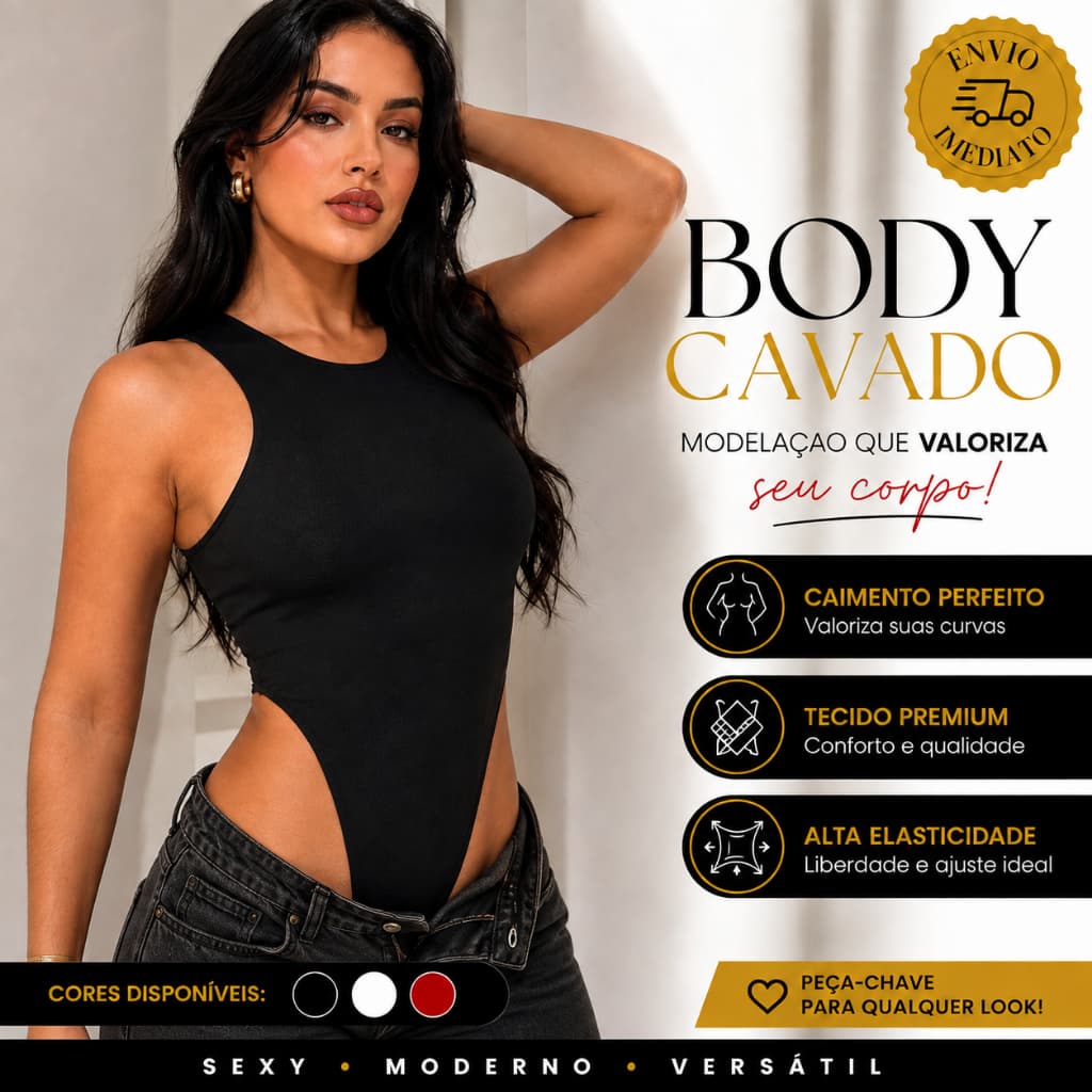 Body Cavado Feminino Asa Delta Regata Feminino Collant  Liso Balada Bori Bory Sensação