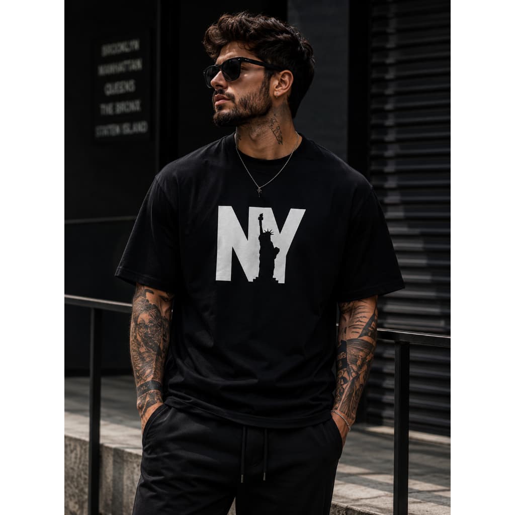 Camiseta NY LIBERTY T-Shirt Masculina Camisa Manfinity Algodão Street Wear