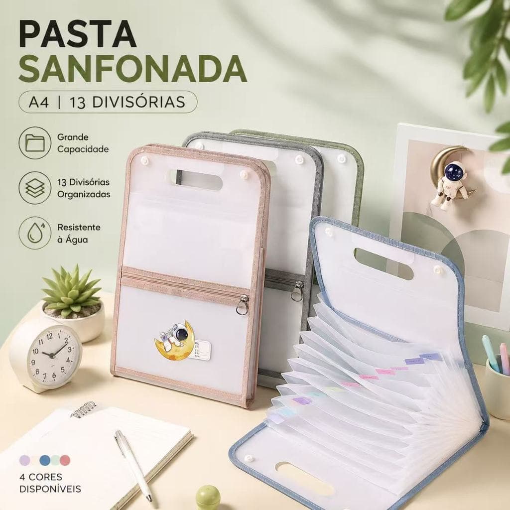 Pasta de Arquivo A4/ Organizadora de Arquivos/ Sanfonada/ Material Escolar