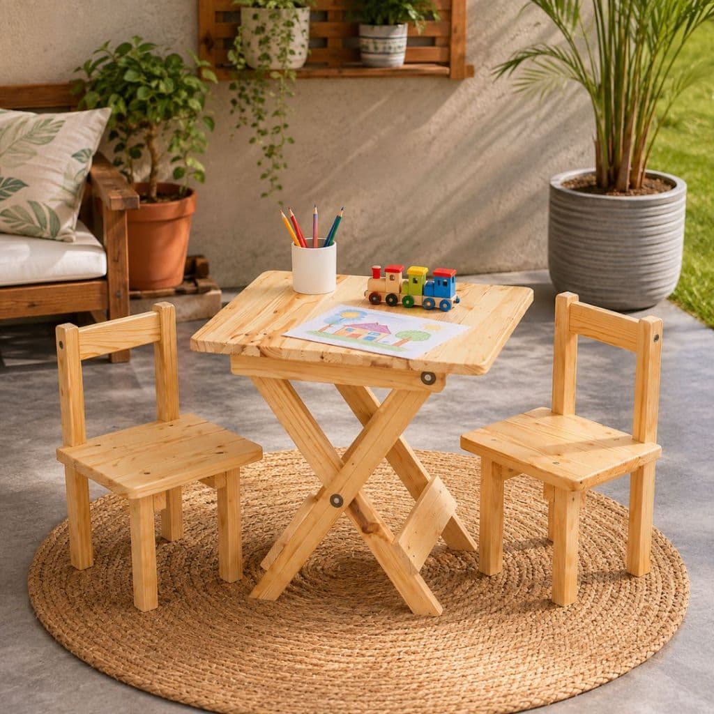Mesa Infantil De Madeira Com 2 Cadeiras Educativo Estudos Refeições Crianças
