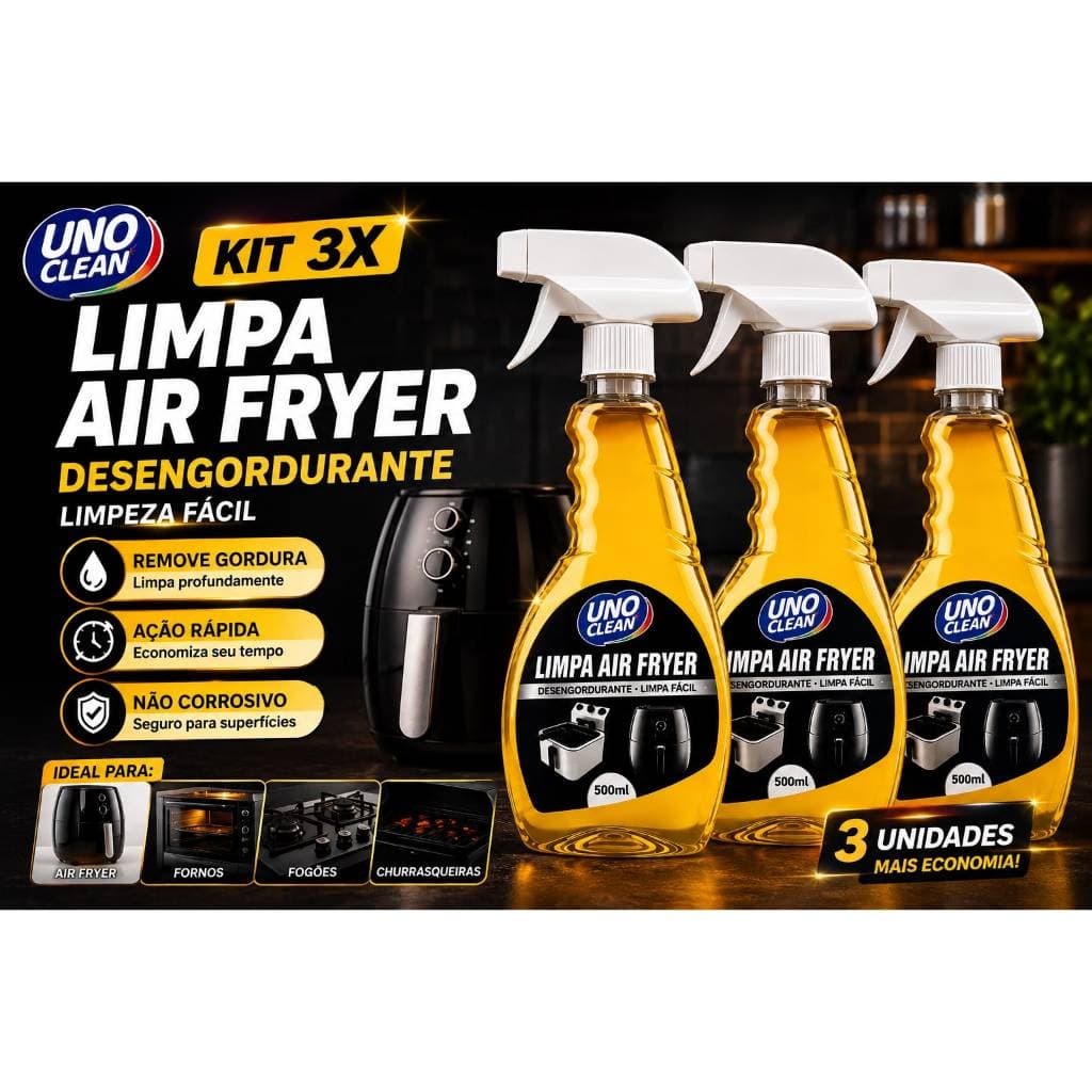 Kit 3 Spray Limpa Air Fryer Alto Poder De Limpeza, Dissolve A Gordura Limpeza Sem Esforço 500ml Provita