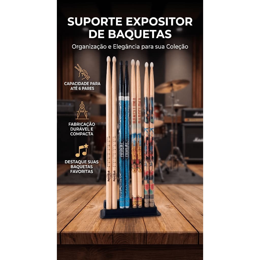 Organizador - Suporte  - Stand - Expositor 6 Pares De Baqueta- GGE Parts & JIGS