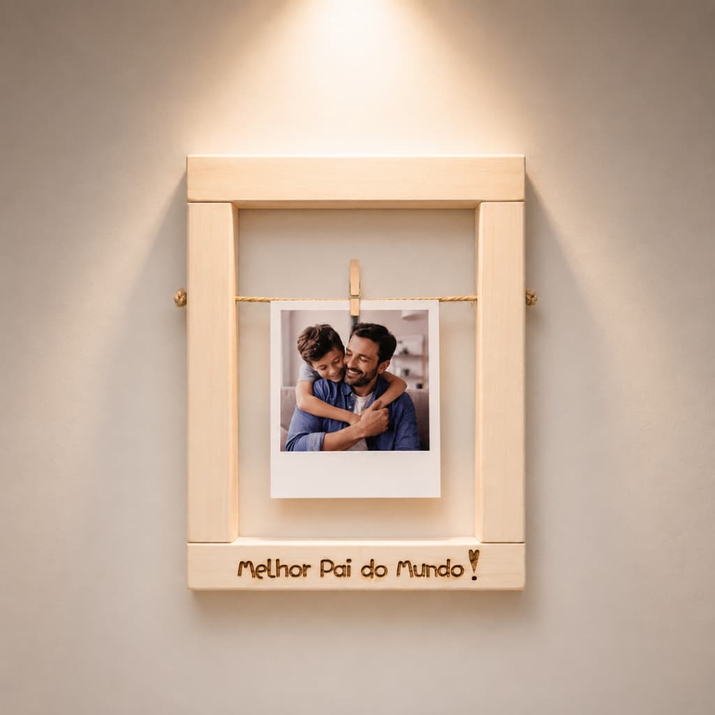 Porta Mini Fotos Quadro Especial Dia Dos Pais Personalizado Madeira Estilo Varal Decoração C/ 1 Pregador + 1 Reserva