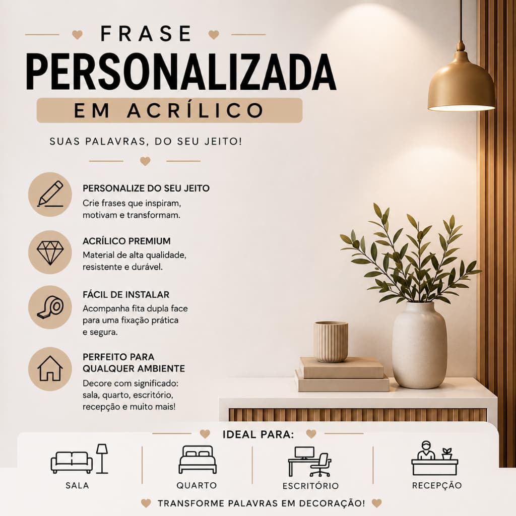 Frase Decorativa Personalizada Acrílico 2mm | Letreiro de Parede para Clínica, Estética, Studio, Salão e Consultório
