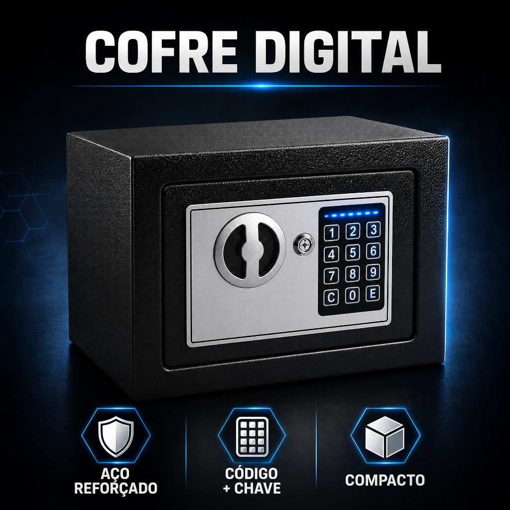 Cofre Eletrônico Digital Preto — Trava com Código e Chave | Segurança para Documentos e  Itens de Valores