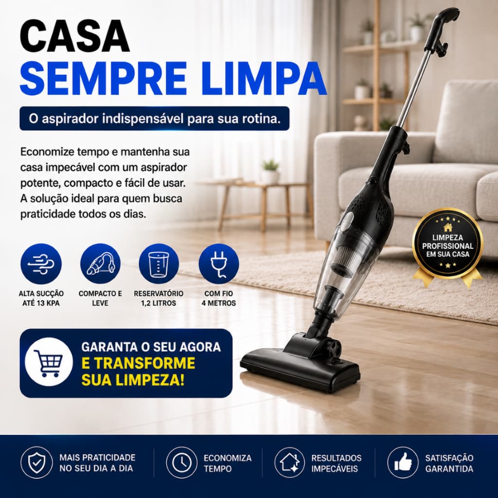 Aspirador de Pó Vertical e Portátil 2 em 1 600W 127V Limpeza Completa