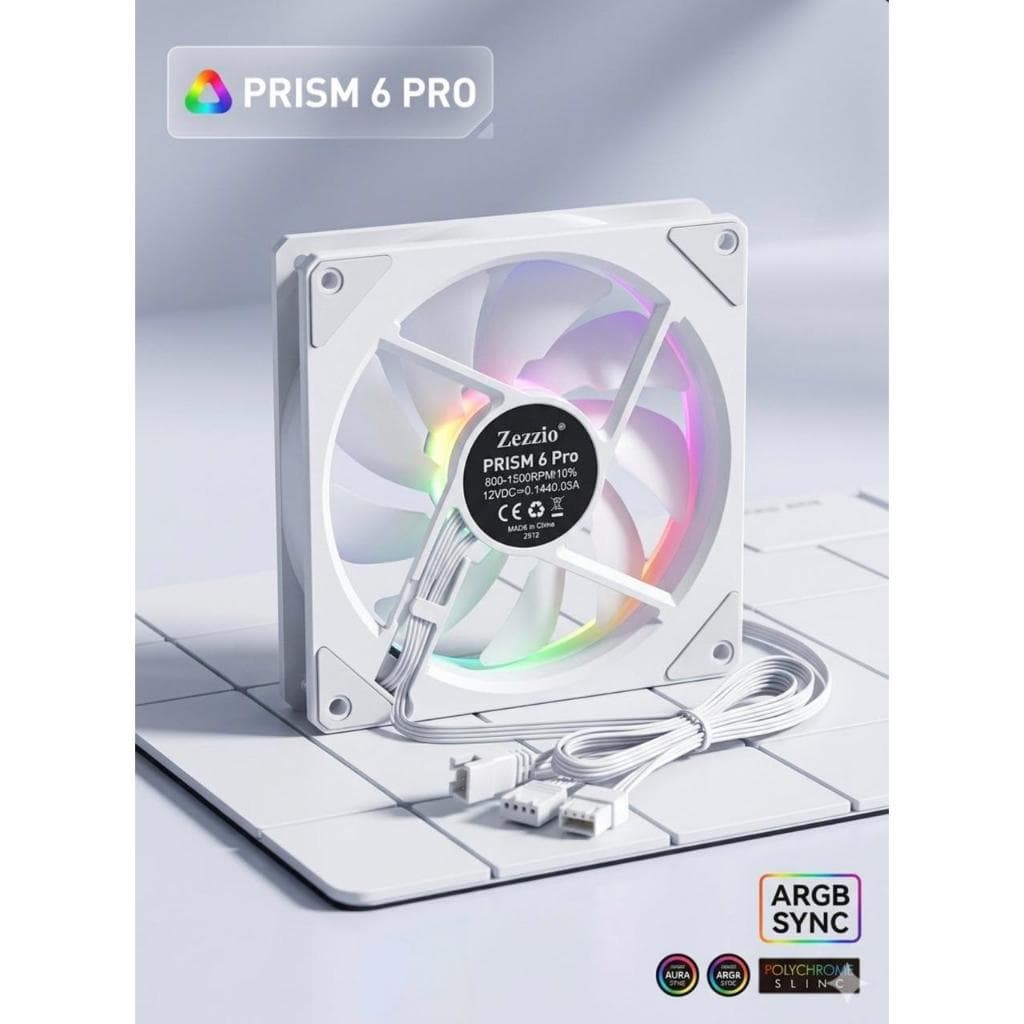 COOLER FAN ZEZZIO PRISM 6 PRO ULTRA FAN, 120mm ARGB PWM COR BRANCO.
