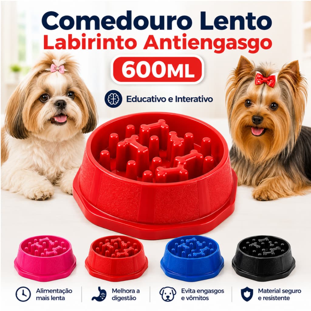 Comedouro Lento Labirinto Antiengasgo Educativo Cães 600ml Tigela Cachorro Ansioso Interativo
