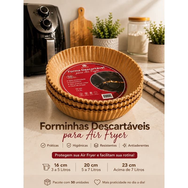 Forminhas Descartáveis para Air Fryer -Pacote com 50