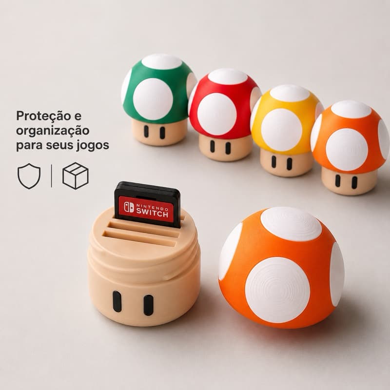 Estojo de Cartuchos Nintendo Switch Cogumelo Mario – Porta Jogos Geek, Impressão 3D