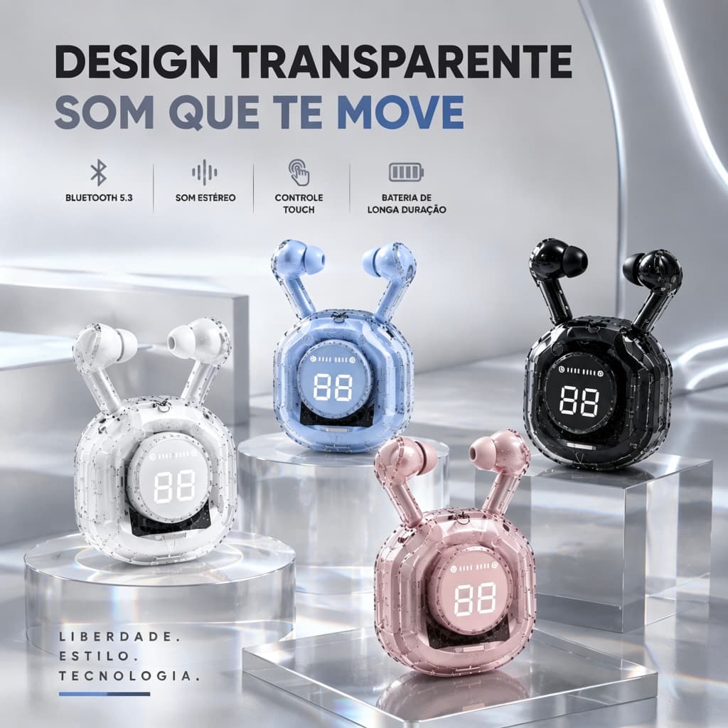 Fones De Ouvido Bluetooth TWS HQAi H4 Sem Fio Versão 5.3 Redução De Ruído Para Esportes Trabalho e Games