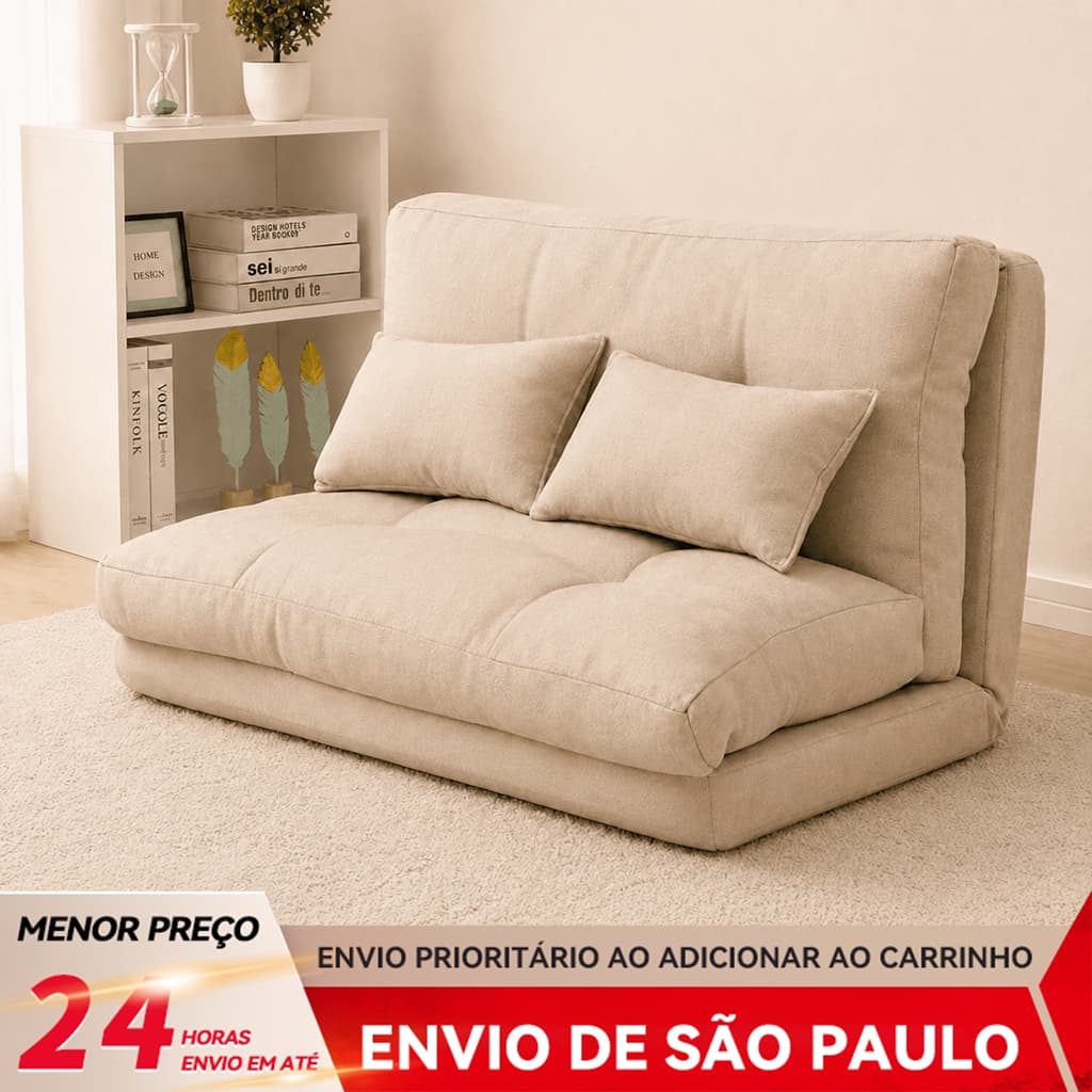 BAIERDI Sofá Preguiçoso 2 Lugares Bege Reclinável e Dobrável confortável para Sala e Quarto