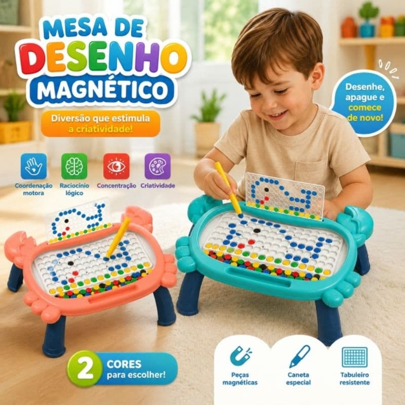Mesa de Desenho Magnética Infantil Educativa com Caneta e Peças Magnéticas Lousa de Desenho
