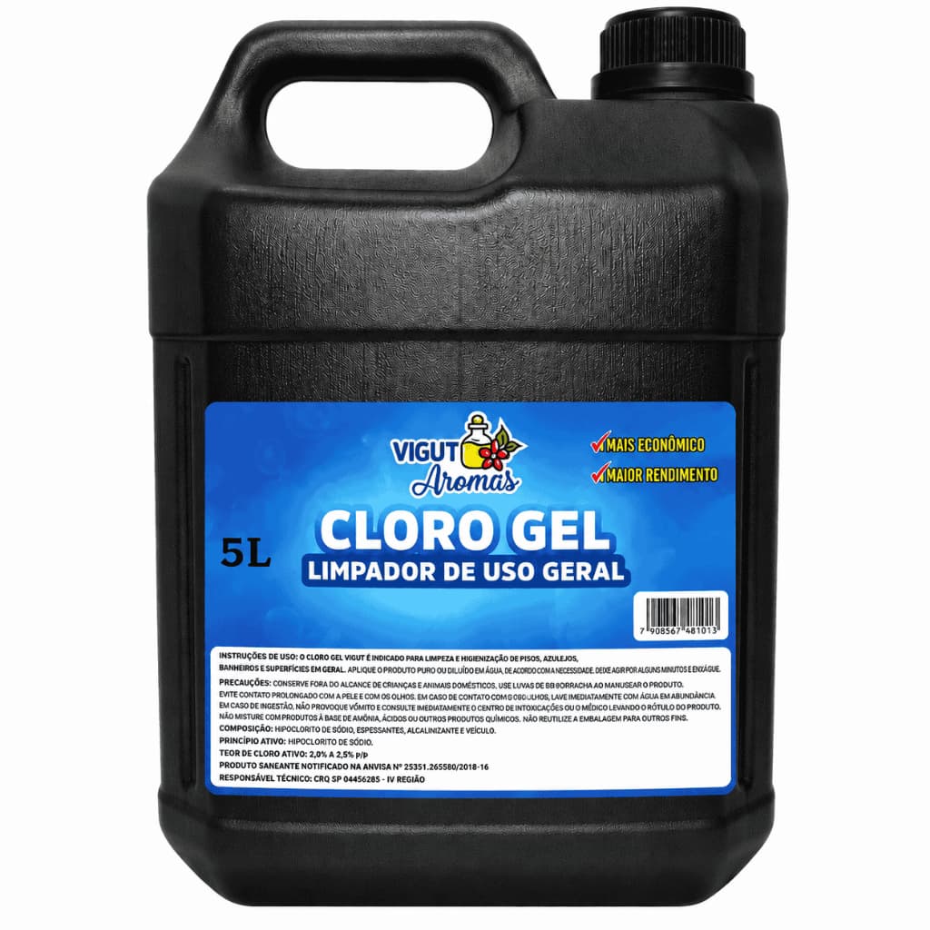Detergente Clorado Cloro Gel 5L Limpador de Uso Geral Vigut Aromas | Limpeza Profunda | Alto Rendimento | Limpeza Pesada