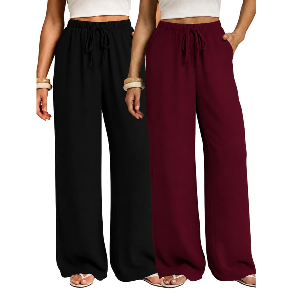 Kit 2 Calça Pantalona Feminina Tecido Duna Cintura Alta Com Bolso Casual Confortável