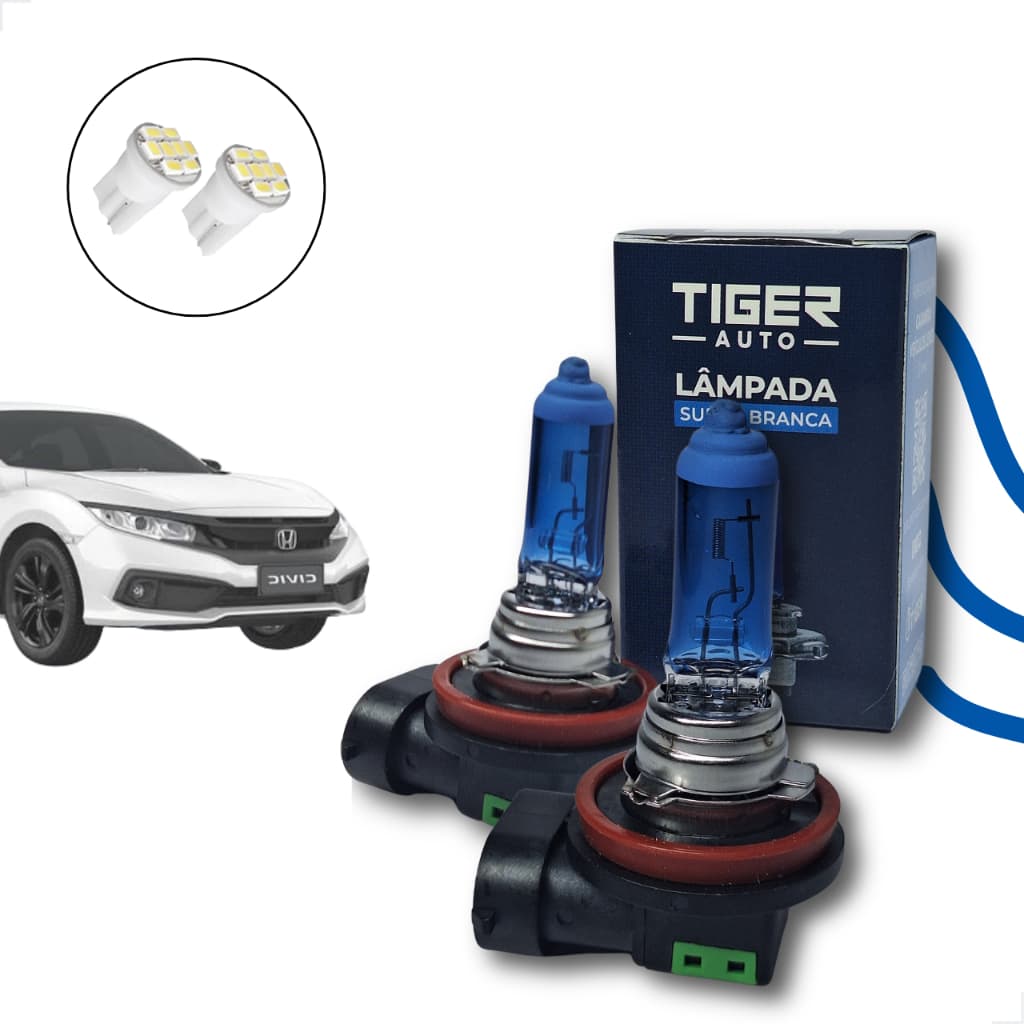 Kit de Lâmpadas Halógena Super Branca Farol baixo H11 para Honda Civic 2012 até 2020