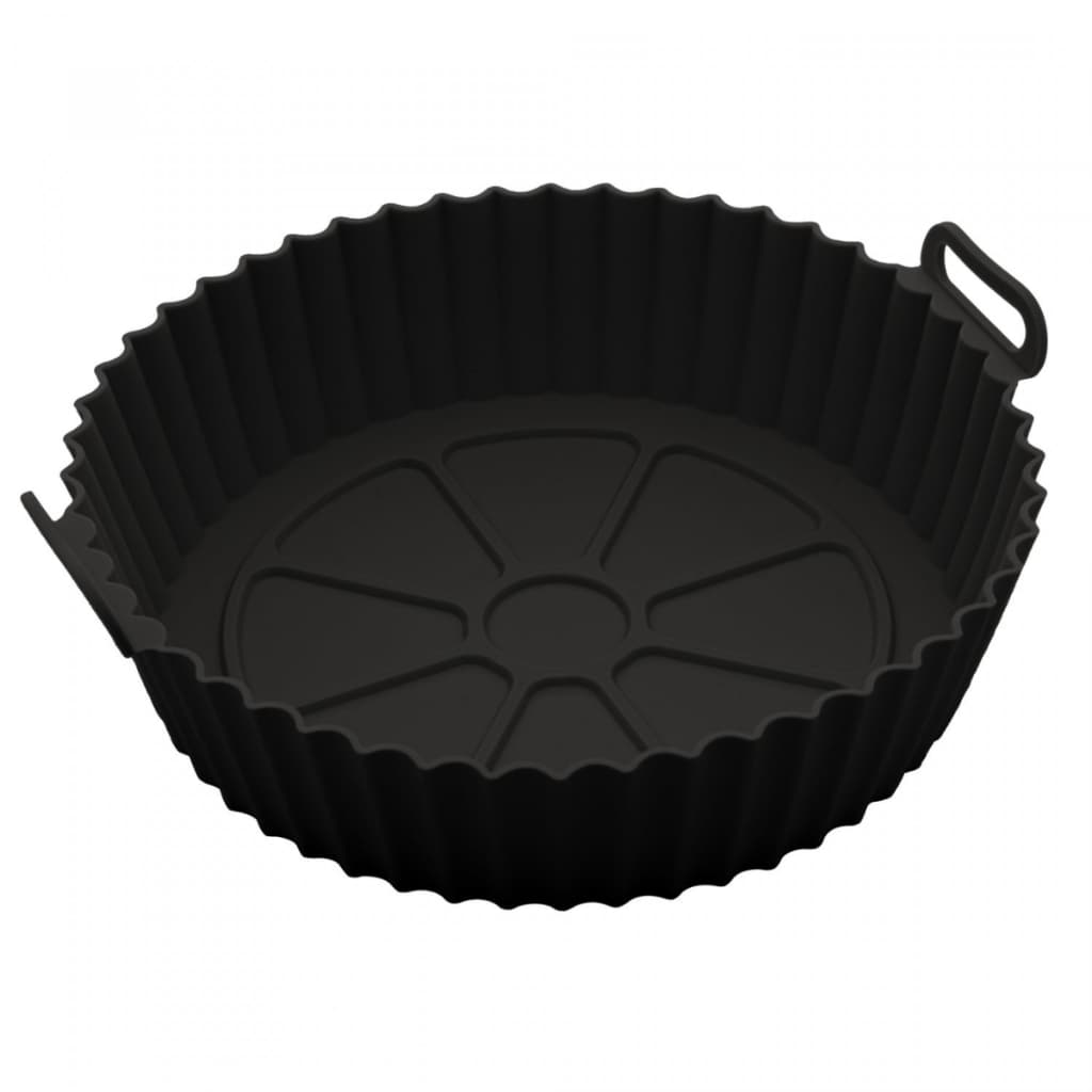 Forma Redonda de Silicone 19cm Funda para Air Fryer 6,5cm de Altura 900ml Bolo Pudim Preta Lyor com Alça Cesto Antiadere
