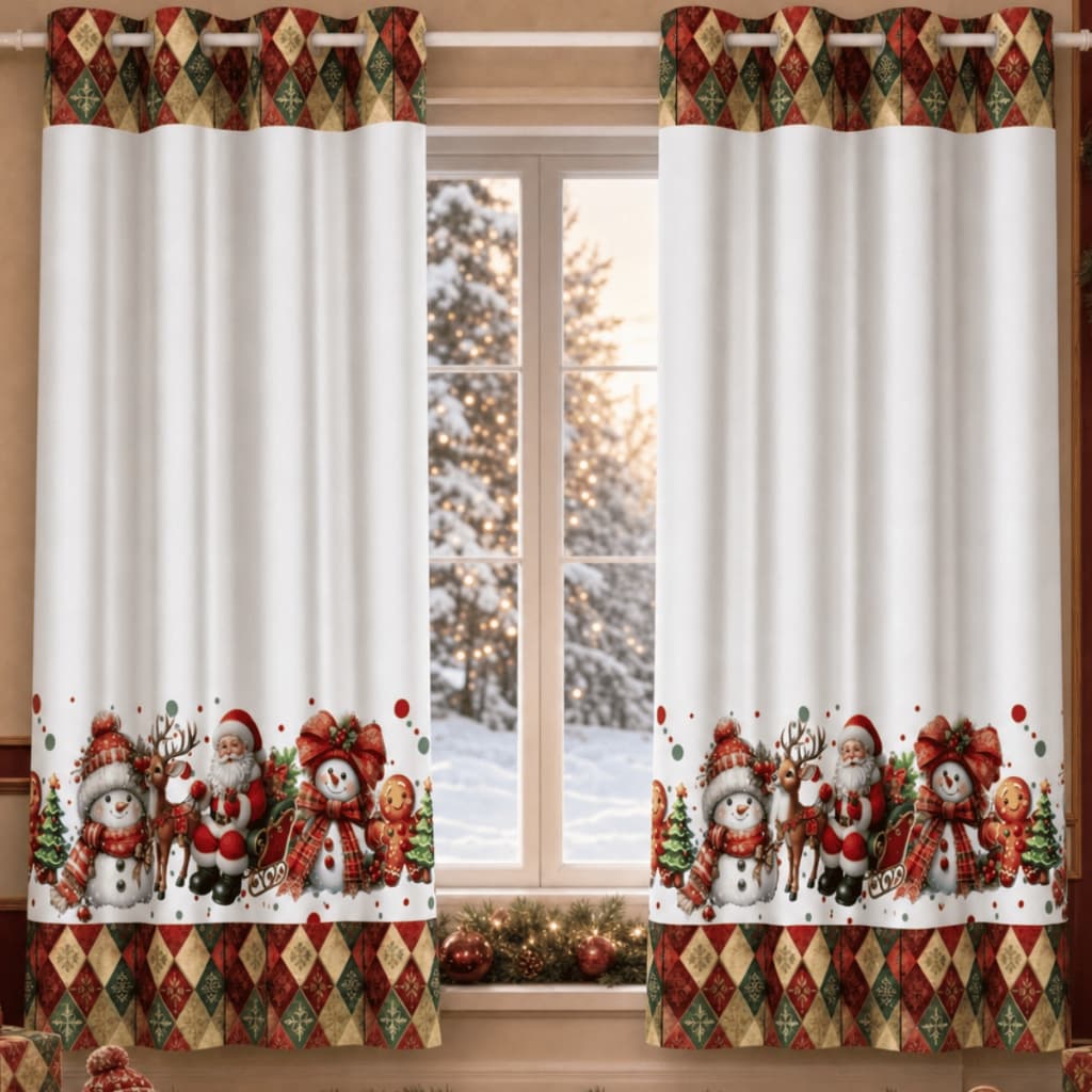 Cortina Oxford Natalina 200x150cm Estampada para Sala Quarto Cozinha Ceia e Decoração de Natal
