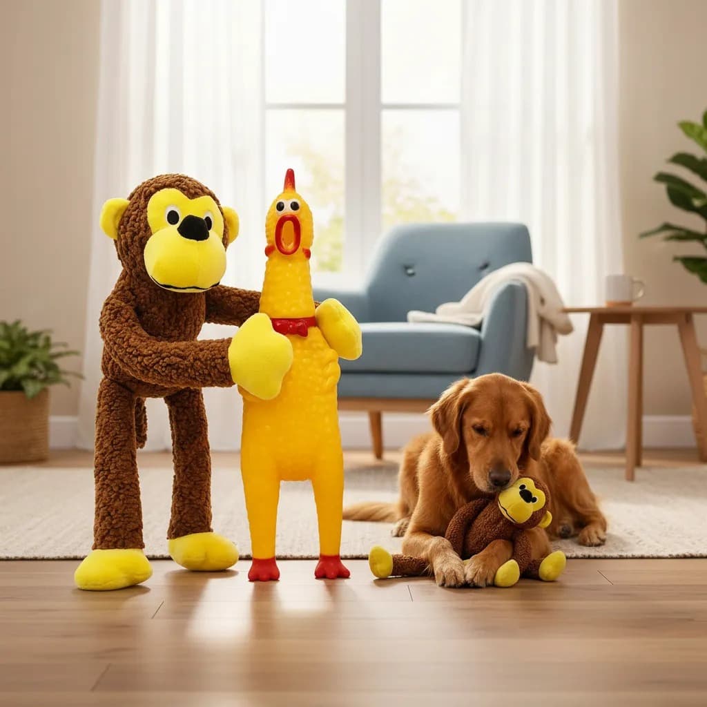 Kit 2 Brinquedo Pet Pelucia Macaco Frango Galinha Grande Cão