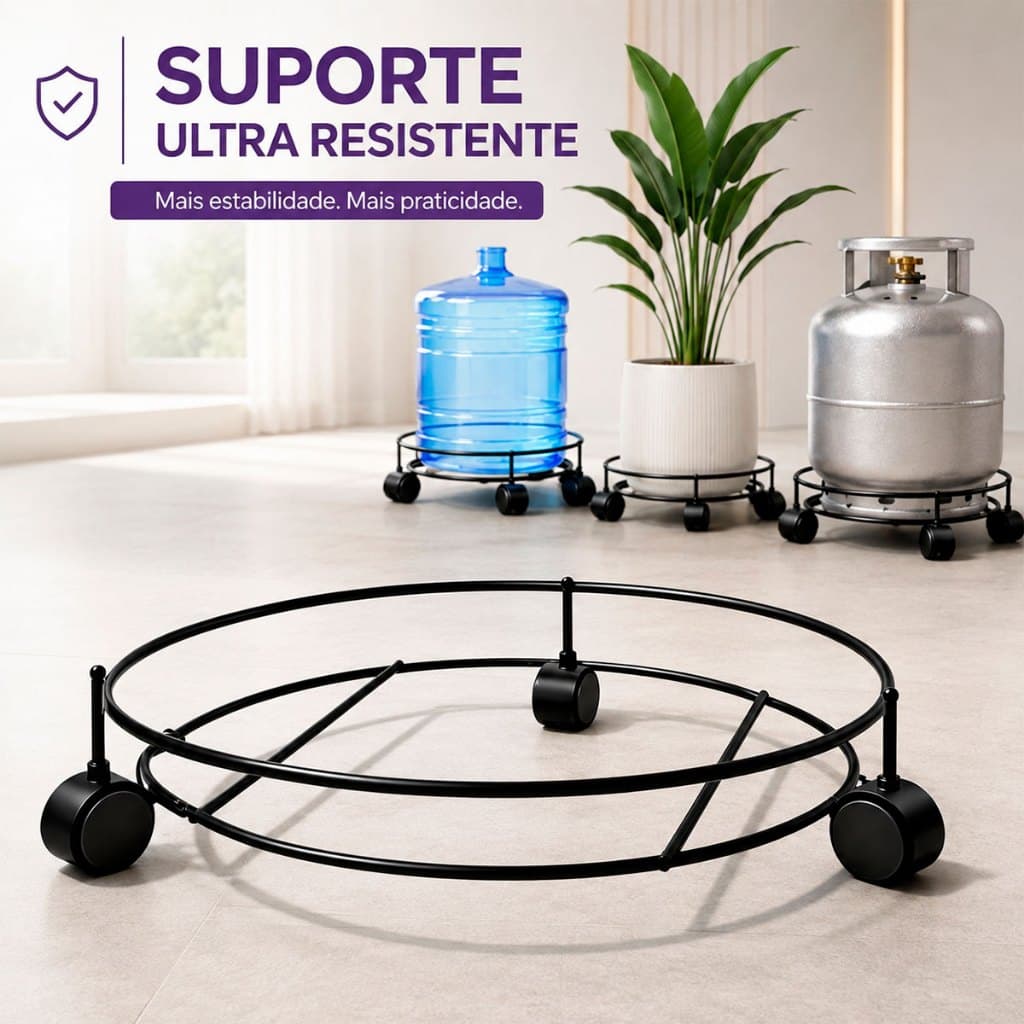 Suporte Botijão de Gás com Rodinhas Móvel Aço Resistente Carrinho Versátil Vasos Plantas Galão de agua