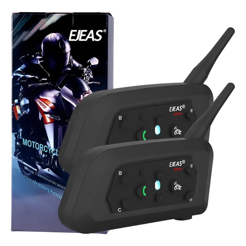 Par De Intercomunicador Capacete Moto V6 Pro IP67 800m Bluetooth 5.1 Bateria 18hs Conecta até 6 Motos