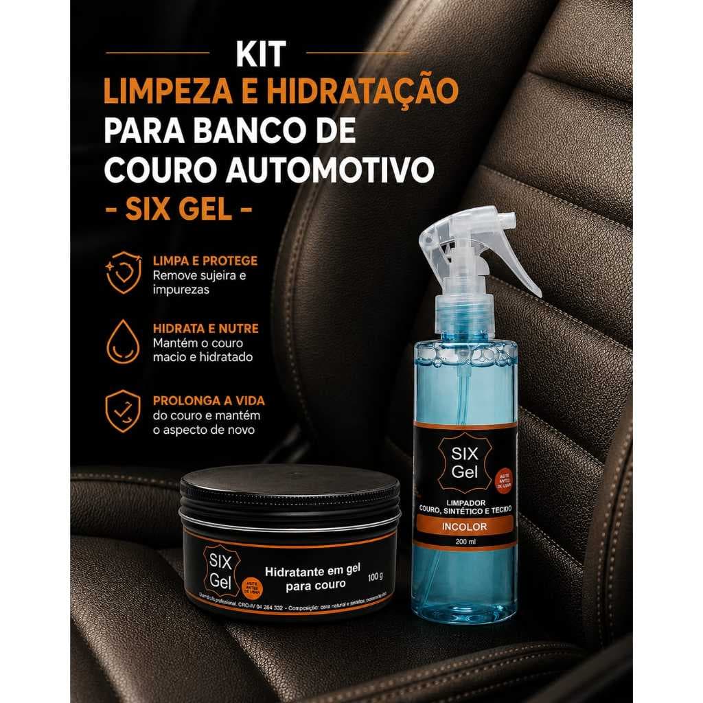 KIT LIMPEZA E HIDRATAÇÃO PARA BANCO DE COURO AUTOMOTIVO – SIX Gel