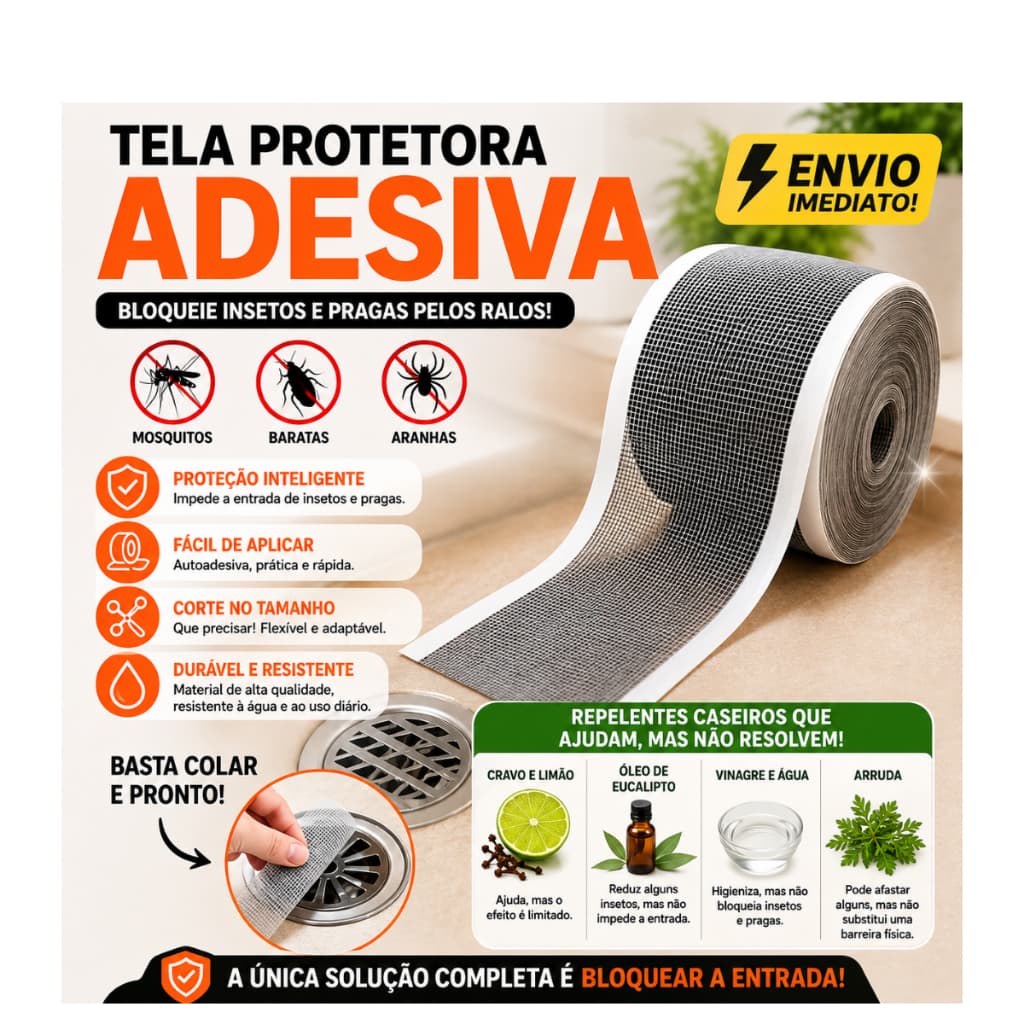 Tela protetora Ralo Adesivo Anti Inseto 5Mx7CM  Filtro coletor De Cabelo