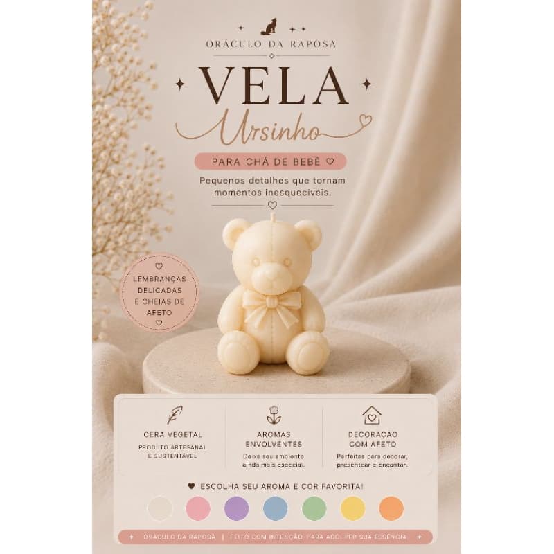 10/20/30 Vela Ursinho Aromática Personalizada | Lembrancinha Chá de Bebê, Maternidade e Nascimento