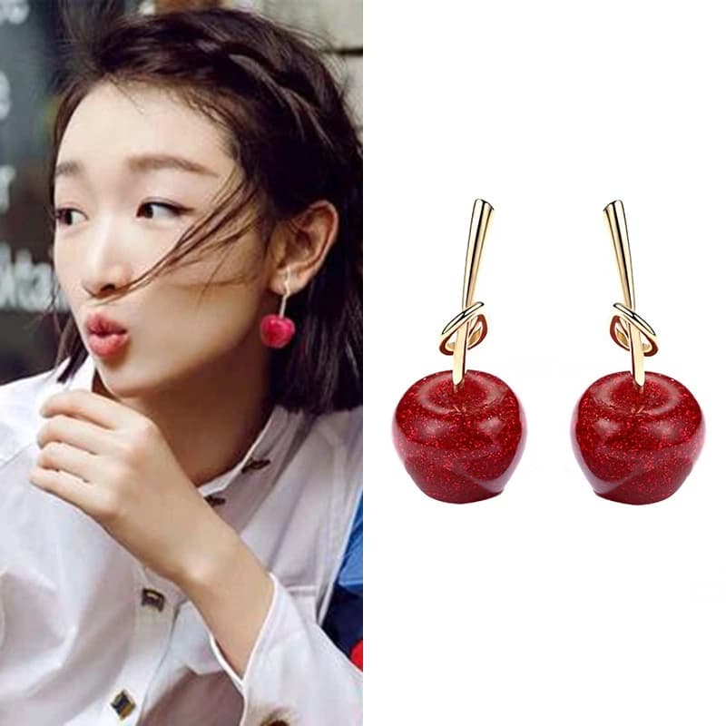 Japonês coreano vermelho cereja atada Retro novo estilo chinês elegante moda brincos