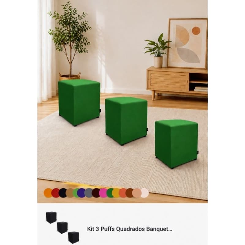 Kit 3 Puffs Quadrados Decorativos Premium