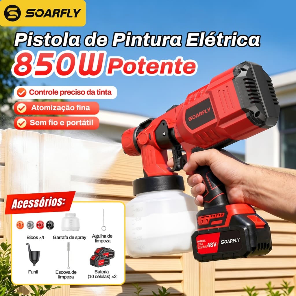 SOARFLY Paint Gun Paint Sprayer 2 Batteries 48v Electric Portable Spray