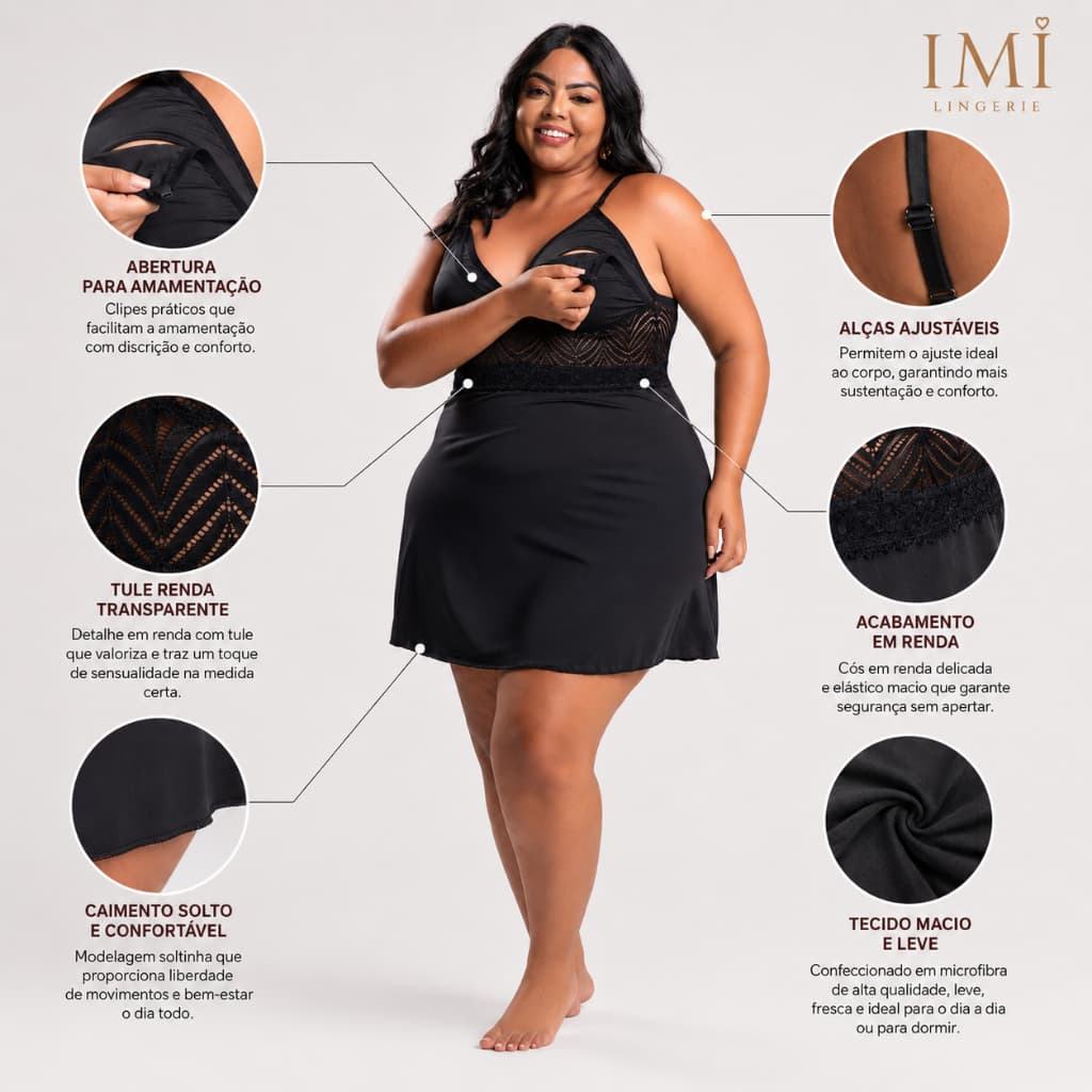 Camisolas Amamentação Plus Size Detalhe em Renda Saída Maternidade Gravida Gestante Lactante Yamin