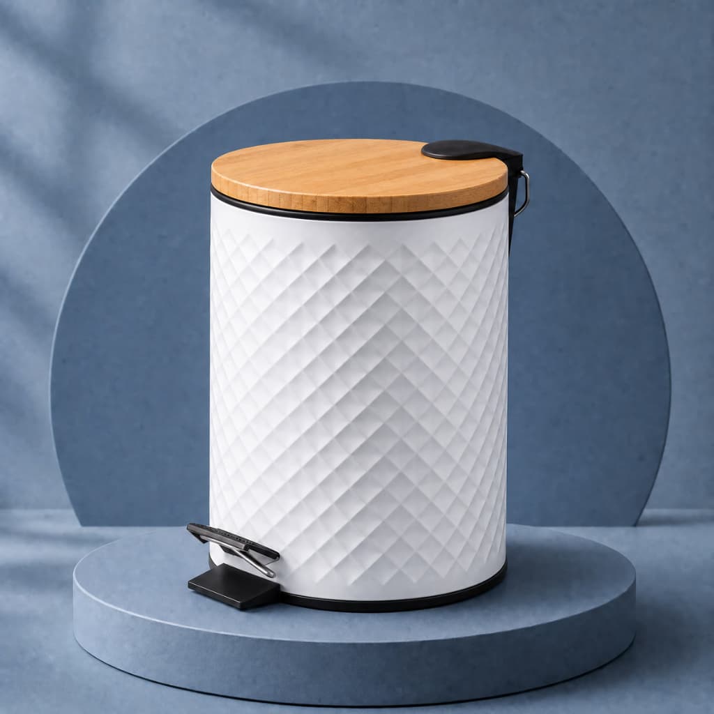 Lixeira com Pedal Tampa de Bambu Slim Amortecedor 5 Litros Banheiro Escritório Quarto