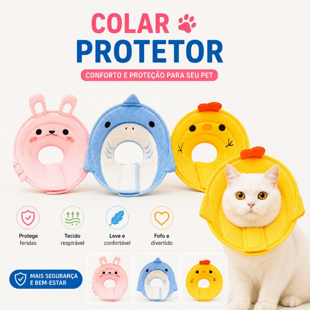 Colar Elizabetano Inflável em Formato de flor e animal para Cães e Gatos | Ajustável, Macio e Confortável