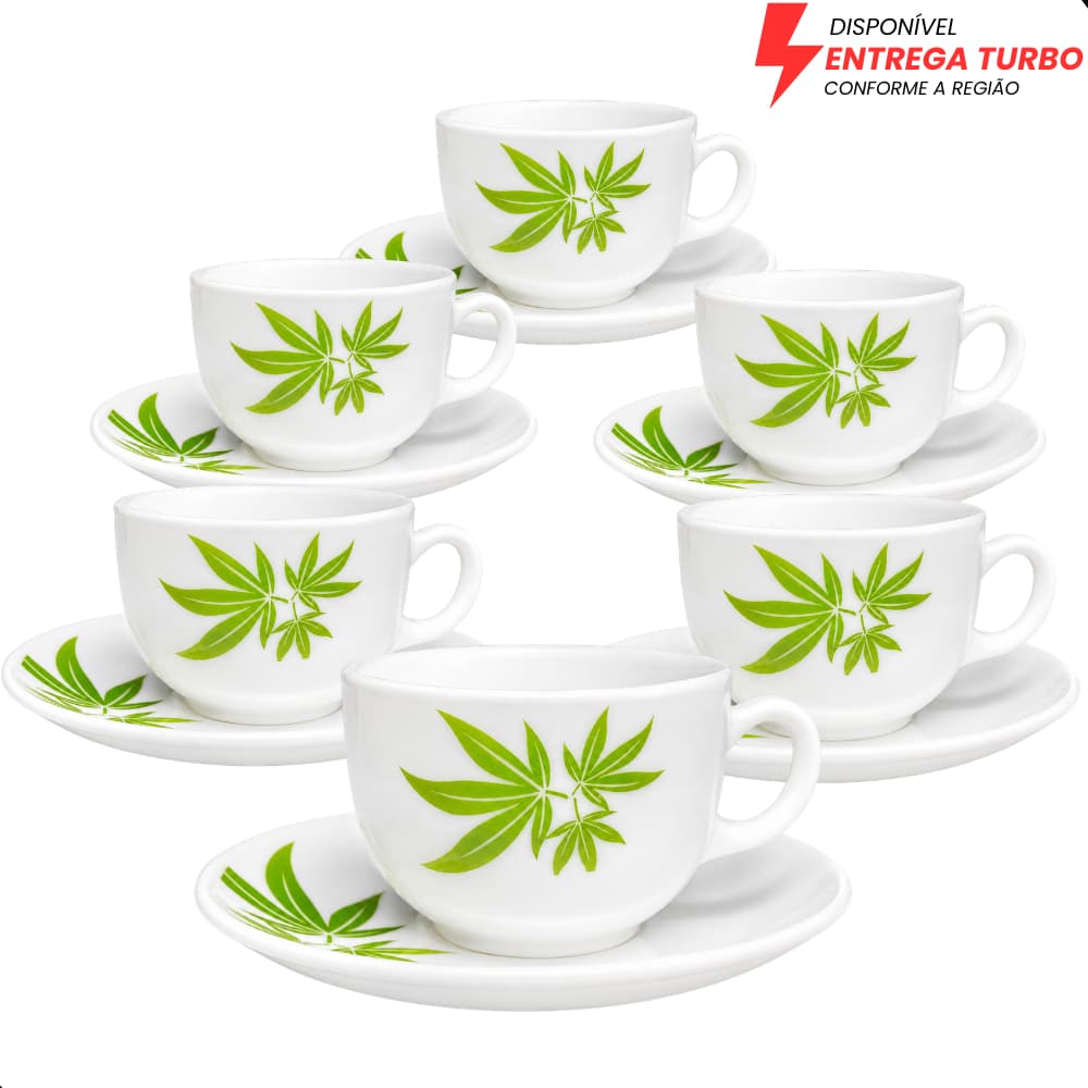 Conjunto de 6 Xícaras 150ml com Pires - 12 Peças – Jogo de Xícaras Ideal para Chá e Café