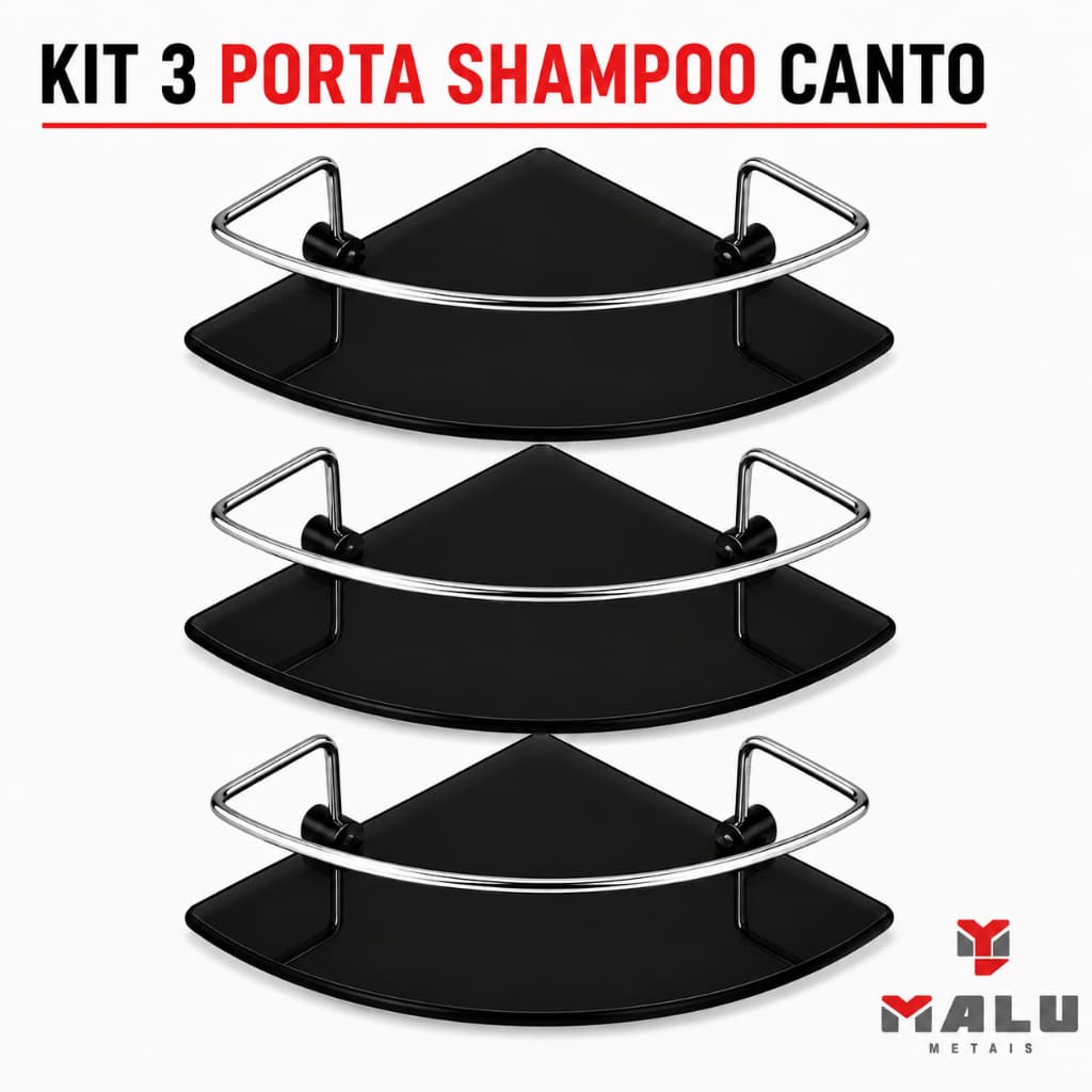 Porta Shampoo Para Banheiro Suporte De Vidro 6mm Fumê Canto Mesclado Anti Ferrugem  KIT 03UN