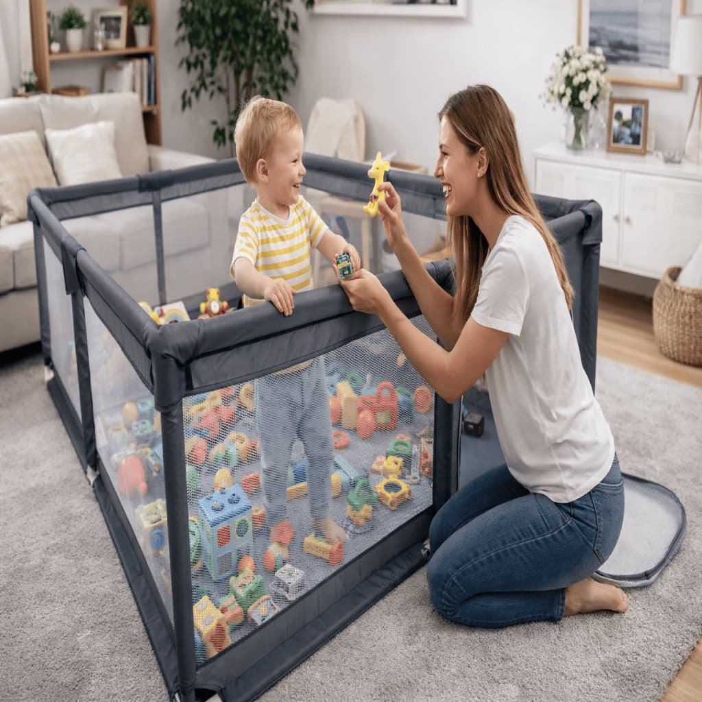 Cercadinho Infantil Grande 2x1,5m Tela de Proteção Portátil Seguro para Bebê