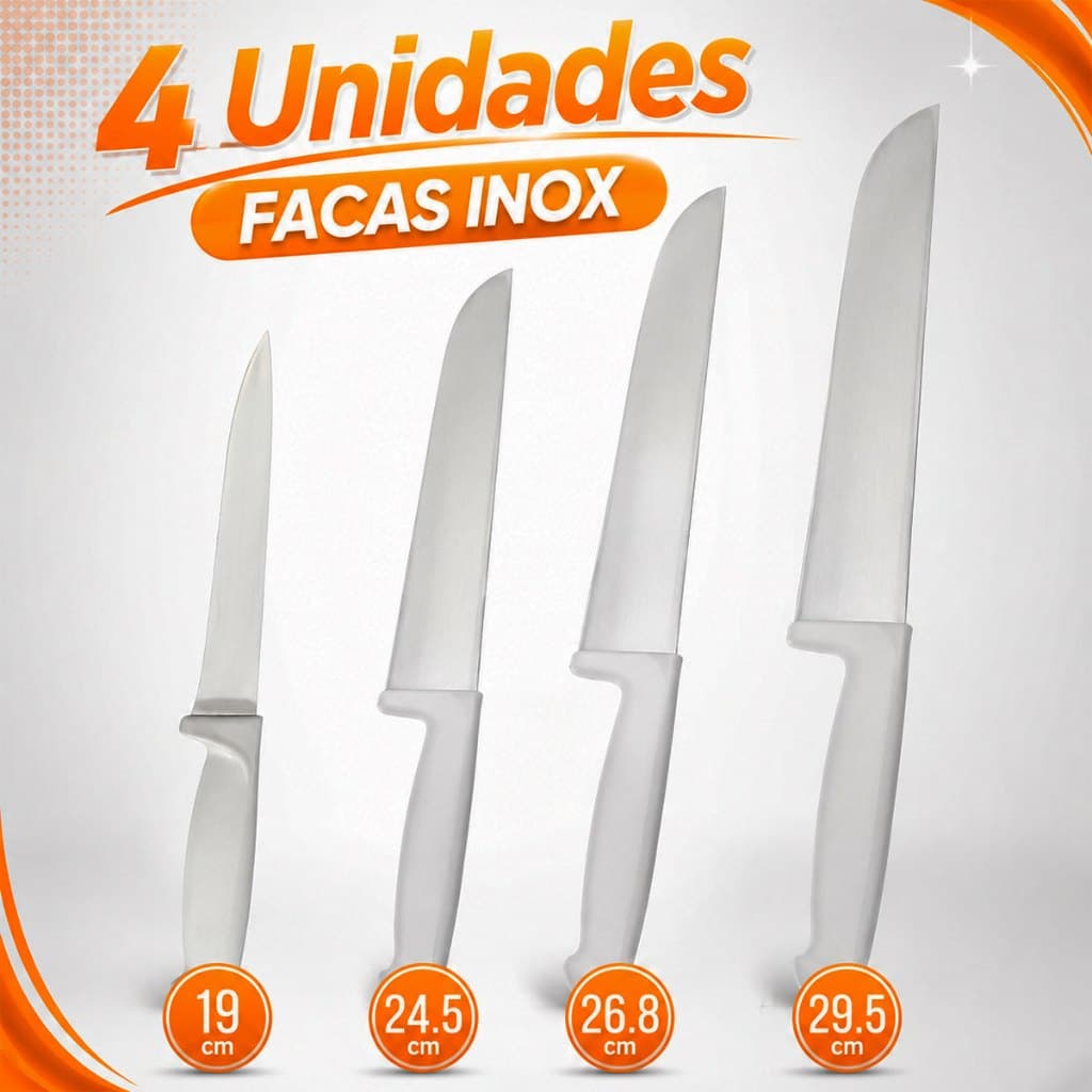 4 Facas Aço Inox Profissional Açougueiro Churrasco 8 Polegadas Utensilio Carnes Cozinha Chef