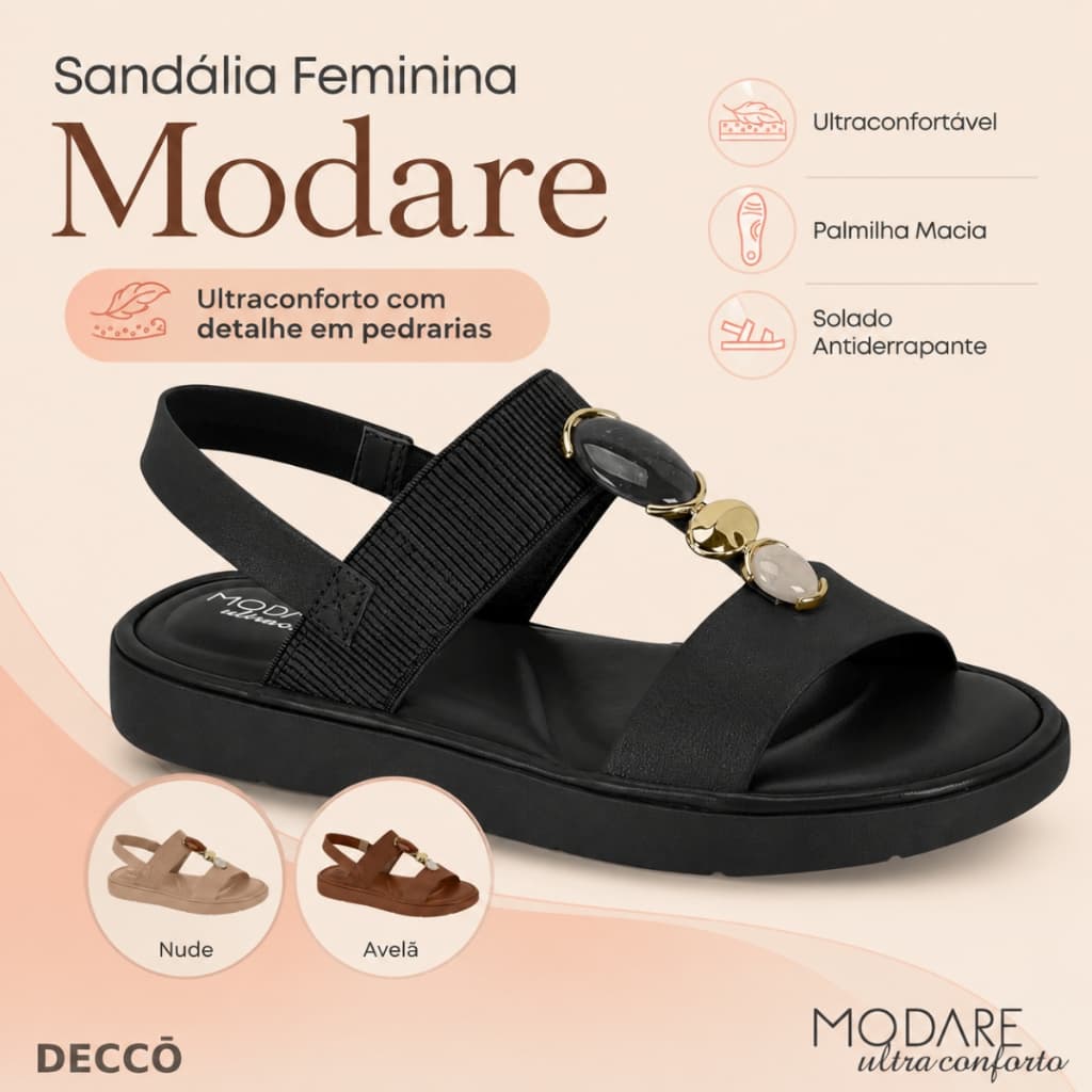 Sandália Modare Ultraconforto Feminina Pedraria Palmilha Ultramacia