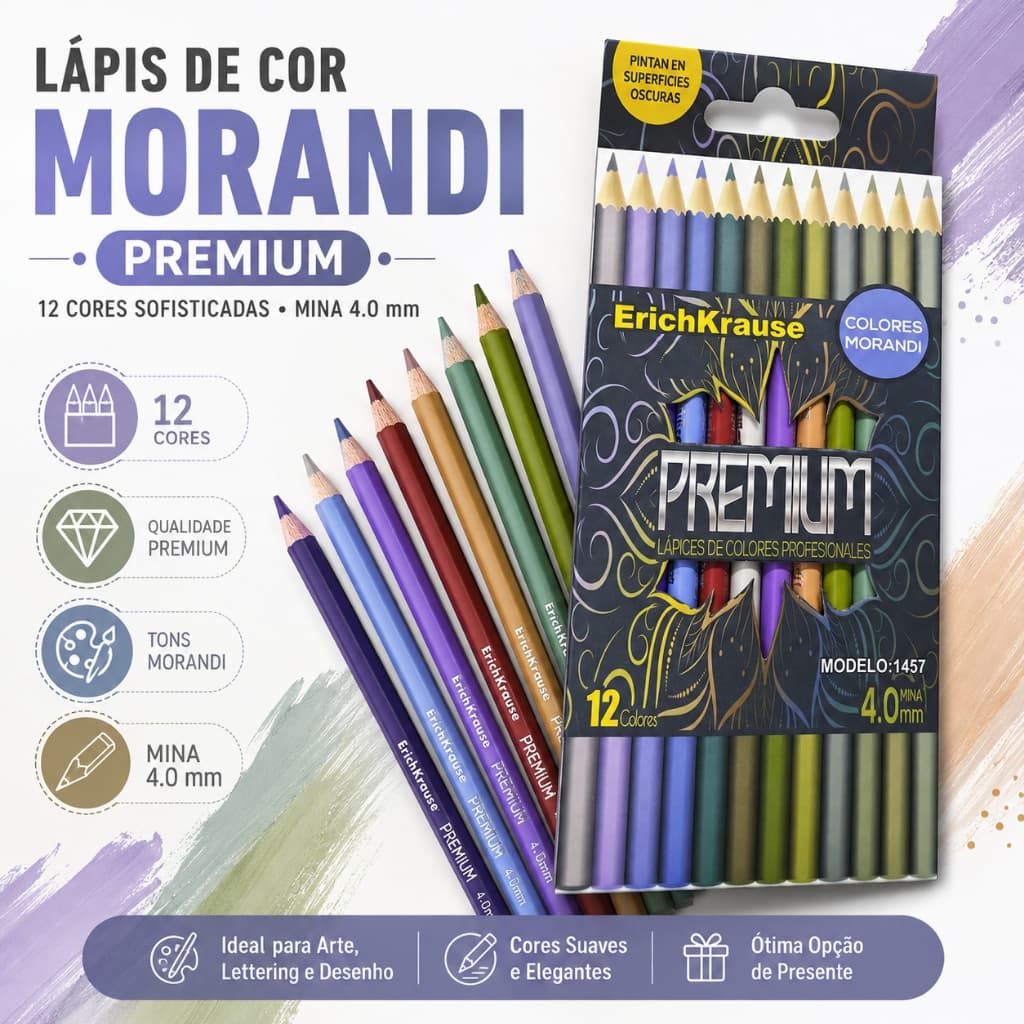 Lápis De Cor 12 Cores Morandi Ponta Grossa 4.0mm Profissional Desenho Material Escolar Arte papelaria