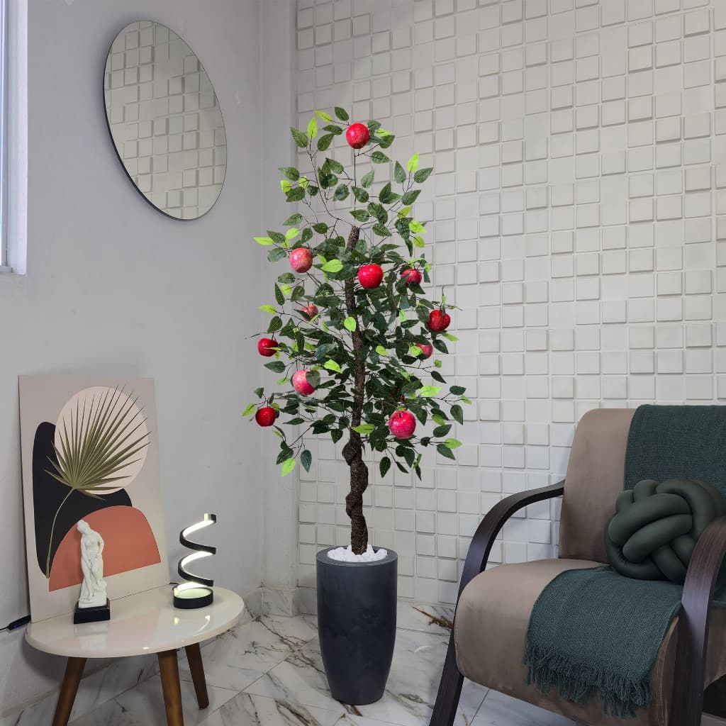 Macieira Artificial Maçã Fruta 150cm Vaso Cone Mármore Pedra