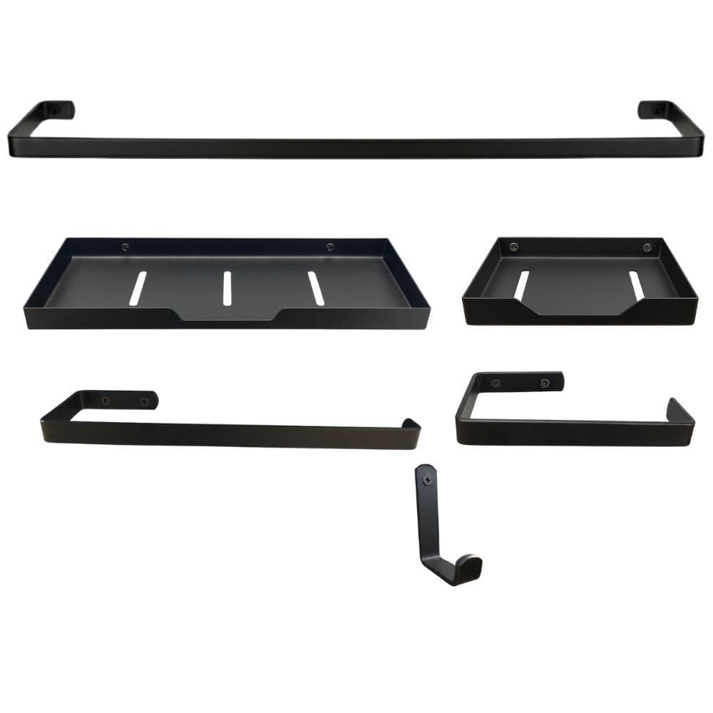 Kit 6 Peças Acessórios para Banheiro Preto Fosco Estilo Industrial