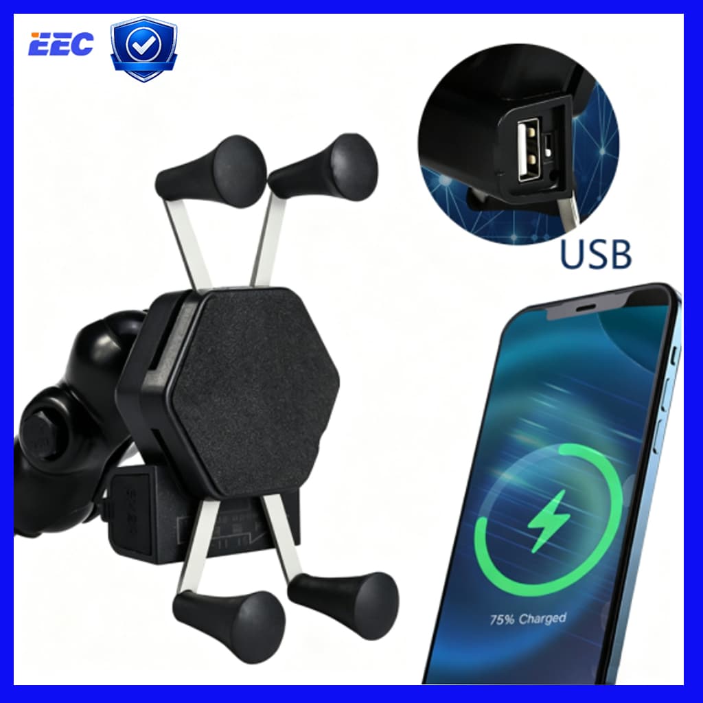 Suporte de Celular para Moto com Carregador USB 5V Trava em X Anti Vibração Suporte Guidão de Motocicleta